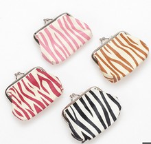 Free shipping the new fashion lady PU zebra zero wallet, mouth gold bag, key bag