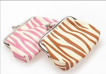 Free shipping the new fashion lady PU zebra zero wallet mouth gold bag key bag