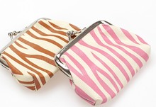 Free shipping the new fashion lady PU zebra zero wallet mouth gold bag key bag