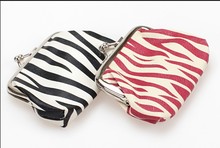 Free shipping the new fashion lady PU zebra zero wallet mouth gold bag key bag