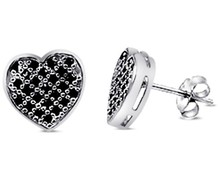 925 Sterling Silver Black Simulated Diamond Heart Love Stud Earrings for Women Fashion Earring 2014 Free