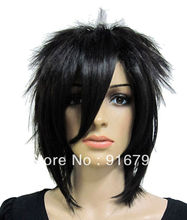 FREE SHIPPING >>Vogue short black straight cosplay men’s hair full wig/wigs festival