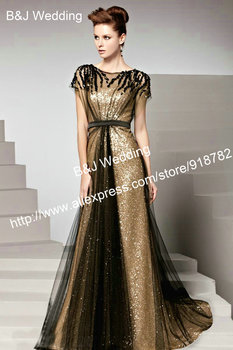 New Year Night Dress vestidos de fiesta 2014 Gold Sequined Long Formal ...