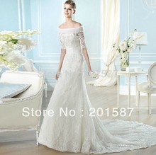 Word shoulder fishtail wedding dress 2013 new winter sweet princess sleeve lace wedding dress trailing Slim