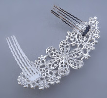 Bridal Wedding Prom Flower Silver Sparkling Diamante Hair Comb Wedding Comb Bridal Comb Hair Jewelry Bridal