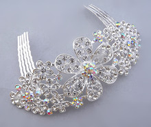 Bridal Wedding Prom Flower Silver Sparkling Diamante Hair Comb Wedding Comb Bridal Comb Hair Jewelry Bridal
