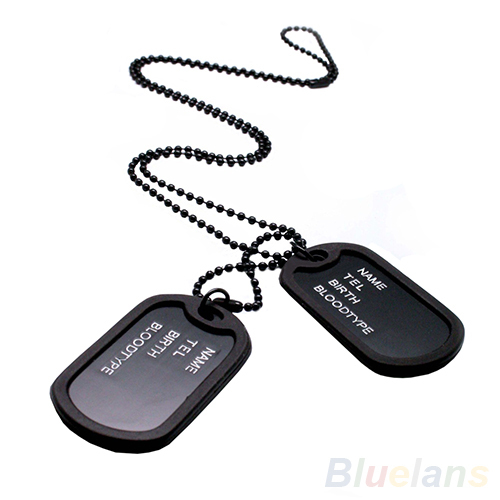 Military Army Style Black 2 Dog Tags Chain Mens Pendant Necklace Jewelry items 02IT