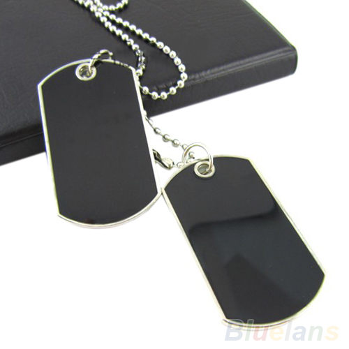 Army Tactical Style Black 2 Dog Tags Chain Beauty Mens Pendant Necklace for Men Jewelry 02IR