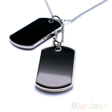 Army Tactical Style Black 2 Dog Tags Chain Beauty Mens Pendant Necklace for Men Jewelry 02IR