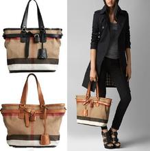 2013 latest, Latest jute and cotton blend canvas Brit Check plaid bag