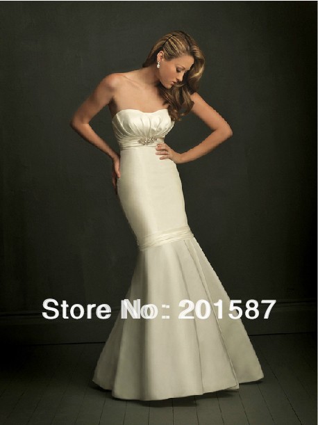 2013 Popular newest upscale trendy bridal white crystal beaded fishtail waist simple wedding dress