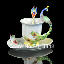 Ceramic Colorful Peacock Coffee Set/Tea Cup Saucer Spoon Weddings Gift