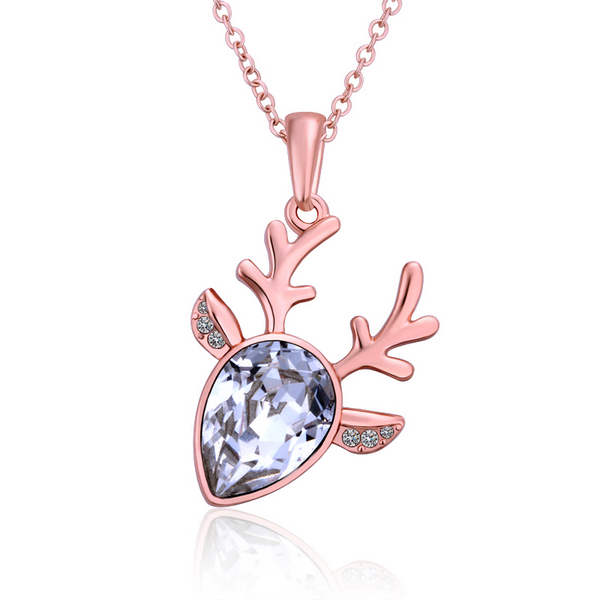 Fashion Jewelry Boho Chic Antlers Shape Pendant Rose Gold Plated Austria Crystal Necklace Women Jewlery Wholesale