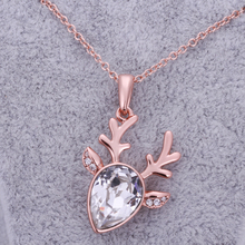 Fashion Jewelry Boho Chic Antlers Shape Pendant Rose Gold Plated Austria Crystal Necklace Women Jewlery Wholesale