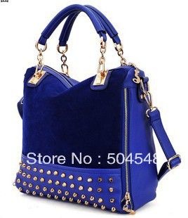 2013 new black or blue Rivet PU shoulder bag diagonal handbag