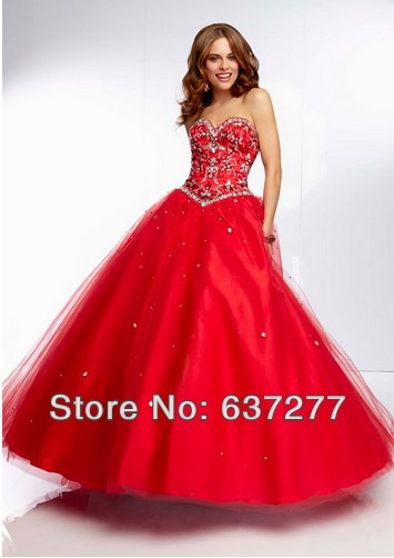 2014 Red Beading Sweetheart Sleeveless A Line Floor Length Lace up Organza Evening Dresses Custom Size