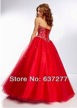 2014 Red Beading Sweetheart Sleeveless A Line Floor Length Lace up Organza Evening Dresses Custom Size