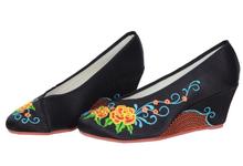 2014 New Fashion Chinese Style Embroidered Shoes High Wedge Heel Women s Shoes Black Free Shipping