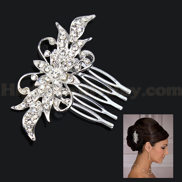 New Bridesmaid Bridal Flower Leaf Hair Comb Pin Wedding Jewelry Rhinestone Crystals