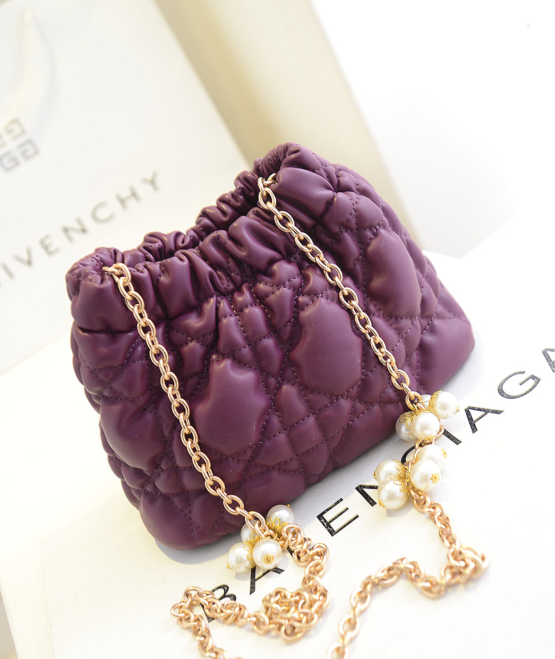 Fashion small pack bags vintage plaid pearl chain bucket bag mini messenger bag handbag women s