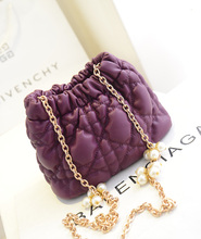 Fashion small pack bags vintage plaid pearl chain bucket bag mini bag messenger bag handbag women’s small bag