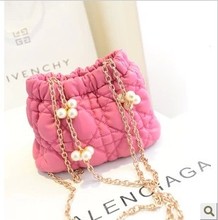 Fashion small pack bags vintage plaid pearl chain bucket bag mini messenger bag handbag women s