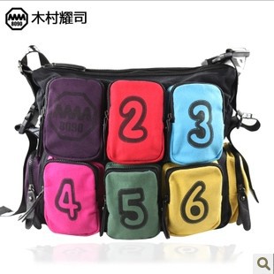 The girl messenger bag female personality bag college students school bag multi pocket plaid digital