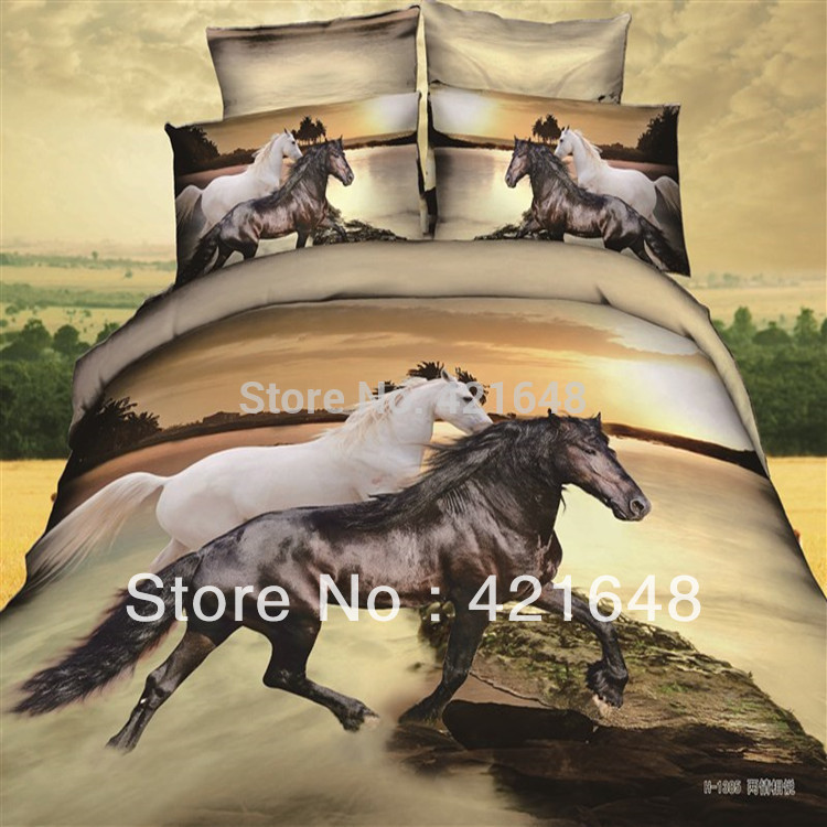 Free shipping! 100% cotton horse full/queen size bedding set 3d bed ...