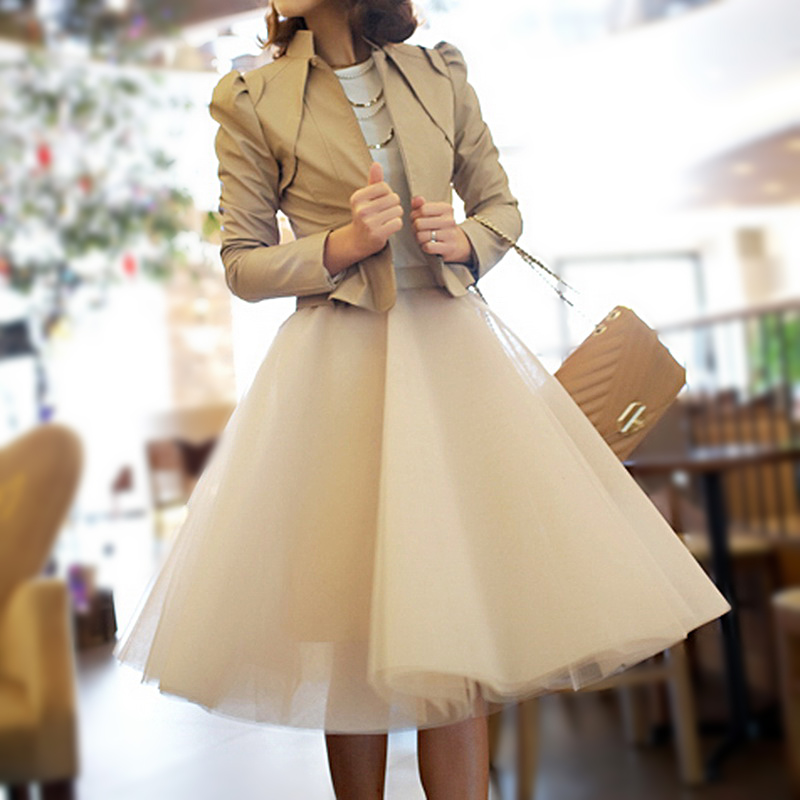 New 2014 Yarn Spring And Summer  Expansion Half-skirt Bottom Puff Medium Skirt Bust Skirt Tulle QZ015 Free Shipping