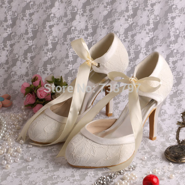 Magic Bride Name Brand Ribbon Bridal Wedding Boots Ivory Lace Short