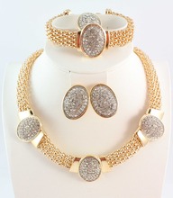 Free Shipping Fashion Set Gold Plated Vintage Clear Rhinestone Necklace Set 4Pcs Top Quality Gold PlatedJewelry