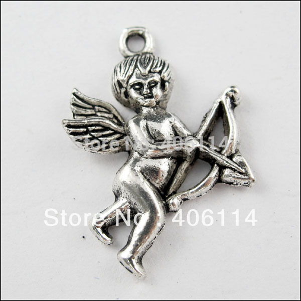80Pcs Antique Silver Angel Cupid Charms Pendants 21x28mm For Craft DIY Zinc Alloy