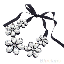 New Fashion exquisite Flower Ribbon Gem Petals charming Bib collar Necklace jewelry items 1NOZ