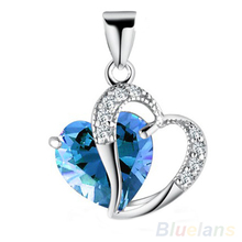 Women s Fashion Vintage Sterling Silver Purple Blue Lucky Heart Necklace Pendants 0333