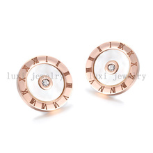 TOP quality honey 18k gold plated stud earrings Titanium Stainless steel earrings gold jewelry free shipping SCE037RGWT