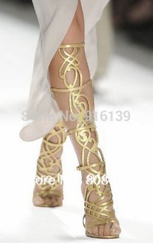 ... Gladiator Women Leather Shoes Fashion Lady long Gold High heels Shoes