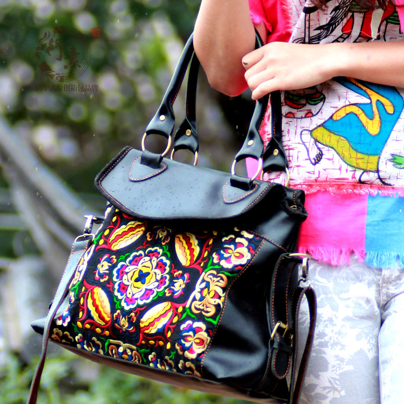 2014 women s tote handbag bag vintage embroidered bag genuine leather cross body women s handbag