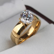 6mm Light Zircon CZ 18k gold plated 316L Stainless Steel finger rings men women jewelry free shipping wholesale lots