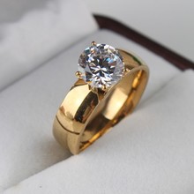 6mm Light Zircon CZ 18k gold plated 316L Stainless Steel finger rings men women jewelry free