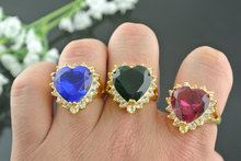 New Cheap Imitated Crystal Finger Rings Heart Shape Fashion Women Party Jewelry Blue Ruby Red Green