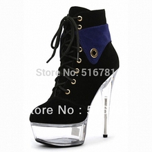 Free Shipping 15cm color block Crystal boots sexy women motorcycle boots 6 inch high heels fashion pole dancing winter boots