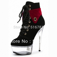 Free Shipping 15cm color block Crystal boots sexy women motorcycle boots 6 inch high heels fashion