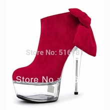 6 inch Platform side zipper fashion boot women top bows suede sexy 15cm ultra high heels roseo short boots martin Crystal shoes
