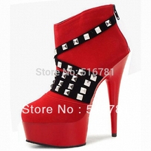 15cm women motorcycle boots short ankle winter boots 2014 new fashion Rivet classic style pumps 6 inch heel shoes free shipping