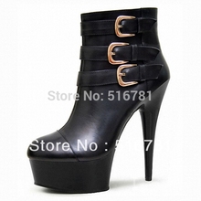 15cm Platform buckle winter boots size 12 sexy clubbing high heels 6 inch pole dancing short boots gladiator motorcycle boots