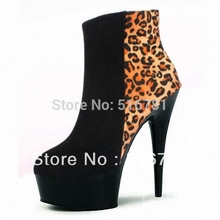 15cm Dance ankle boots Velvet fashion elegant side zipper personality platform 15cm ultra high heels leopard print short boots