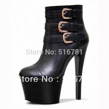 Retail winter women’s boots buckle leather boots classic 17cm Platform short boots lady casual shoe pole dancing high heel shoes