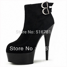 wholesale 15cm buckle women’s high heel short boots platform winter fashion classic boots 6 inch motorcycle boots black pumps