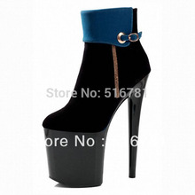 20cm thin heels high-heeled shoes high platform zip blue ankle boots evening shoes plolicy women’s shoes 8 inch sexy short boots