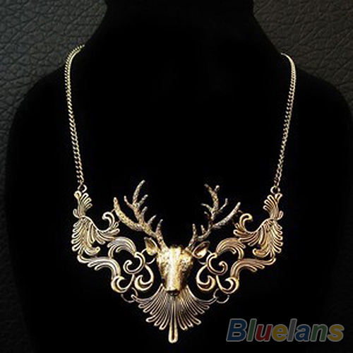 Hot Sale Retro Bronze Antique Silver Deer Head Pendant Necklace Great Gift for Men Jewelry 1NY1